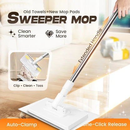 ⭐ 50% RABATT NU! 🔧 Extendable Telescopic Disposable Flat Clip Mop – 360° svängbart huvud, lätt & teleskopiskt skaft – perfekt för en snabb och hygienisk golvrengöring ✨