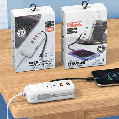 🔌 50% RABATT NU! ⚡ Multifunktionellt snabbladdningsuttag – 2PD + 2USB – ladda fyra enheter samtidigt, inbyggd Type-C-kabel & avancerad säkerhet – perfekt för hemmet och resan ✨