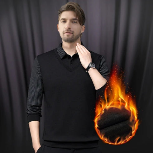 🎁Herrskjorta med slagmönster och imitation, tvådelad stickad - Köp 2 st och få fri frakt