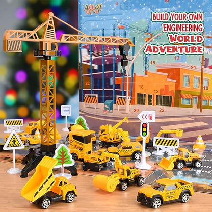 🎁 50% RABATT NU! Byggteknikfordon Adventskalender – 24 överraskningar, diecast-modeller & lärorik lek – perfekt för julkalendern och små ingenjörer 🏗️🚛