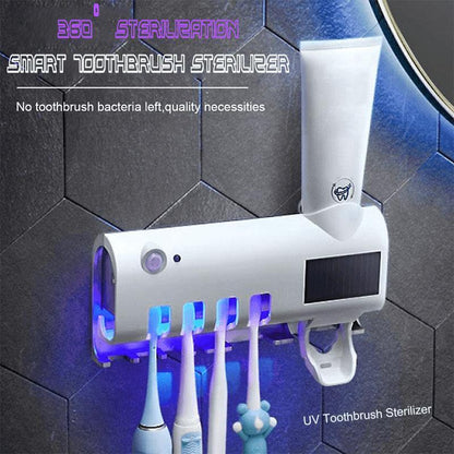 🏠 50% RABATT NU! 🪥 Trådlös smart tandborstehållare – 360° UV-sterilisering, solcell & borrfri – perfekt för ett hygieniskt badrum ✨🧴