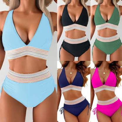 💃 50% RABATT NU! Hög midja med magkontroll – bikiniuppsättning i färgblock – lyfter, formar & ger dig självförtroende på stranden 👙🌊
