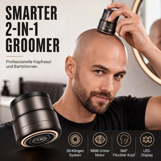 ⚡ 50% RABATT NU! 🪒 2-i-1 smart elektrisk skallig rakapparat och skäggtrimmer – digital display, 30-blad & 360° flytande huvud – perfekt för jämn och skonsam rakning 💈✨