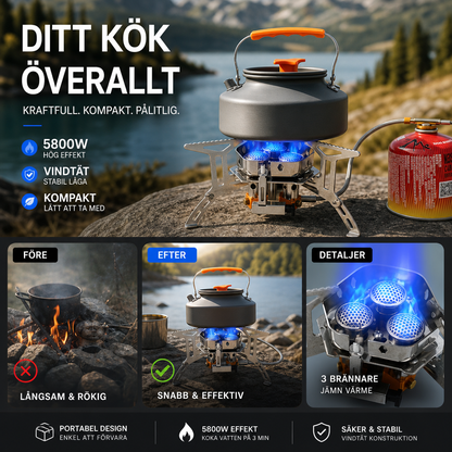 🏆🇸🇪 POPULÄR BLAND SVENSKA KUNDER – 50% RABATT! Vindbeständigt campingkök med 3 brännare – laga mat var du än är – 5800W & piezo-tändning 🔥🏕️