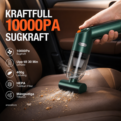 🚗 Trådlös bildammsugare – Sugkraft 10 000 Pa, lätt 400 g och batteri på 4 000 mAh – 30 minuters drifttid – Perfekt för bilen, hemmet och kontoret 💨✨
