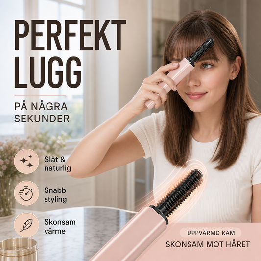 💇‍♀️ 50% RABATT NU! 🔥 Bärbar kam för att skapa en ”bang”-frisyr – sladdlös uppvärmd stylingkam, mild värme & kompakt design – perfekt för snabba touch-ups på språng ✨