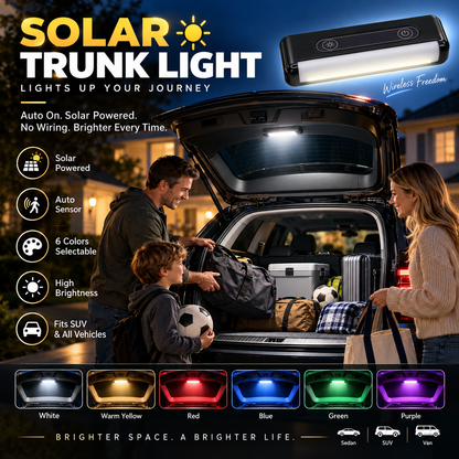 🔆 50% RABATT NU! Solcellsdriven LED-bagageluckbelysning för bilar – automatisk sensor, trådlös & 6 färger – perfekt för SUV:ar och andra fordon 🚗