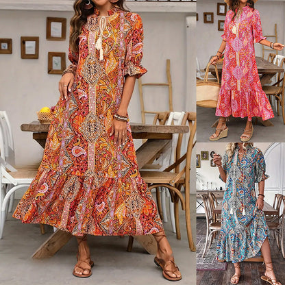 👗 50% RABATT – BEGRÄNSAD TID! V‑ringad bohemisk sidospaltklänning – ledig, feminin & perfekt för sommarens alla tillfällen 🌸✨