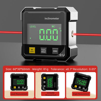 📐 50% RABATT NU! Magnetisk digital vinkelmätare med laser och 4 sidor – dubbelt läge, 360° magnetfäste & robust konstruktion – perfekt för bygg, snickeri och teknik ✨