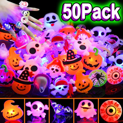🎃 50% RABATT NU! LED Halloween-lysande ringar – 50 stycken, giftfria & justerbara – perfekt för Bus eller Godis, fester och barnkalas 👻✨