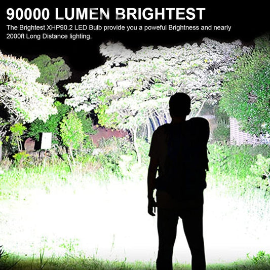 🔦 60% RABATT! 🎉 90000 Lumen Uppladdningsbar Ficklampa – Extrem Ljusstyrka, Vattentät & Lång Batteritid 📦