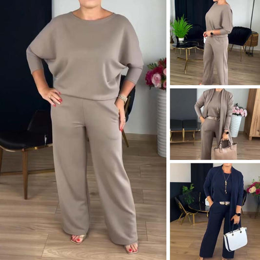 🔥Mest populärt🔥Hemkomfort + Business Elegance Lång kofta, topp och byxor, 3-delat set👚