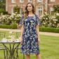 👗 50% RABATT 🌸 | Kortärmad A-linje Festklänning – Blommönster & Dubbel Chiffong