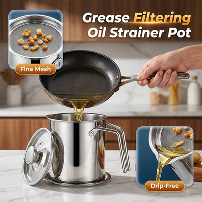 🧴 50% RABATT NU! Oljefilterkanna i rostfritt stål med lock – filtrera, förvara & häll din matolja utan spill – perfekt för köket 🍳✨