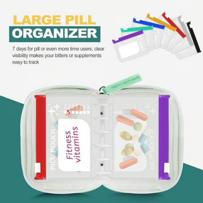 💊 50% RABATT NU! Vattentät tablettförvarare för A8 – 14 stora fickor med dragkedja – diskret design, perfekt för veckodosering & resor 🗂️✨