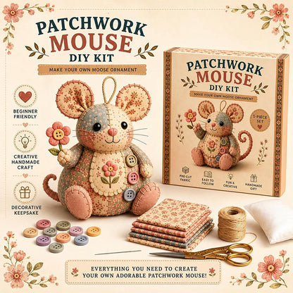 🧵🐭 Vintage lapptäcksmus DIY-kit – Allt inkluderat & perfekt för nybörjare!