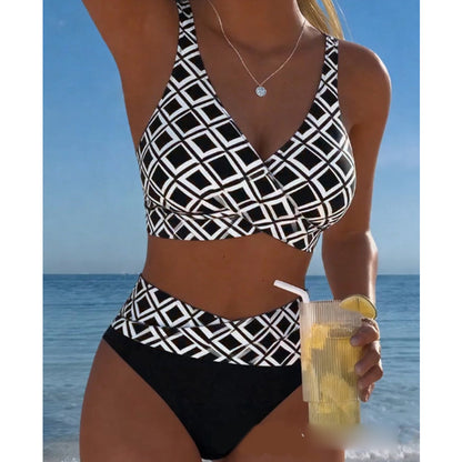 👙 50% RABATT NU! Tvådelad bikini med hög midja för kvinnor – V‑ringad, magkontrollerande & elastisk – perfekt för strand, pool och semester 🌊✨
