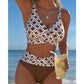 👙 50% RABATT NU! Tvådelad bikini med hög midja för kvinnor – stilrent geometriskt mönster, V-ringad & magkontroll – perfekt för strand, pool och semester 🌊✨