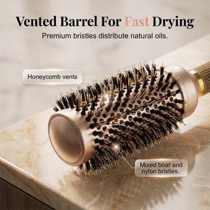 💇50 % RABATT JUST NU! Professionell ventilerad rundborste med vildsvinsborst och nylon – för snabb föning, lockar, volym och slätt hår hemma