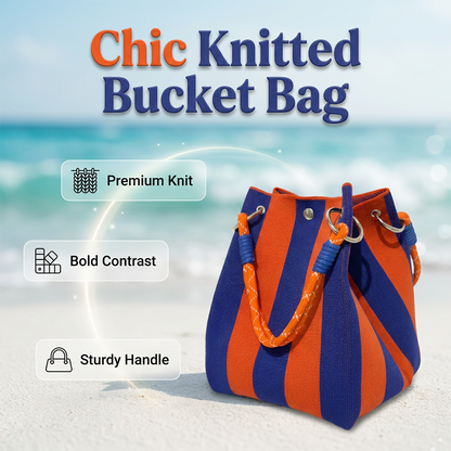 👜✨ 50% RABATT NU! Stickad hinkväska – eleganta ränder, rymlig & perfekt för semestern 🌊👒