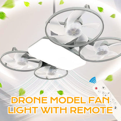 🚁 50% RABATT NU! 3-växlad E27-drönarmodellfläkt med fjärrkontroll – modern design, 3 hastigheter & 3 ljustemperaturer 💡🌀