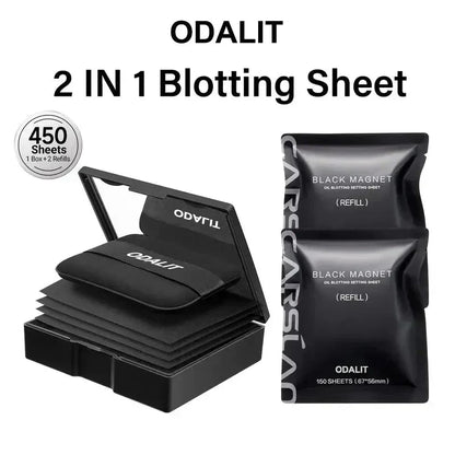 ✨️ KÖP 1 FÅ 1 GRATIS! ✨️ Svarta magnetiska oljeborttagningsark med puder – 2‑i‑1 oljekontroll & touch‑up – håll huden fräsch hela dagen 🖤🧴