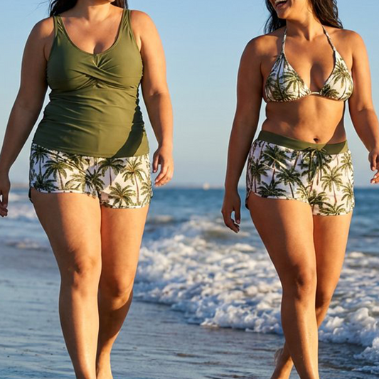 👙 50% RABATT NU! Dam 3‑delad Tankini med shorts – korsrygg, magkontroll & livfulla tropiska mönster – perfekt för strand & pool 🌊☀️