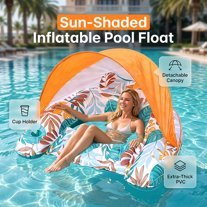 🔥50% RABATT NU! Extra‑tjock uppblåsbar poolflotte – med solskydd, cup‑hållare & ergonomisk rygg – perfekt för lata sommardagar 🌊☀️