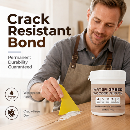 🔥50% RABATT NU! Vattenbaserad träspackel 300g – vit fyllningspasta för skåp, golv, dörrar och möbler – 24 tränyanser & sprickresistent 🛠️✨