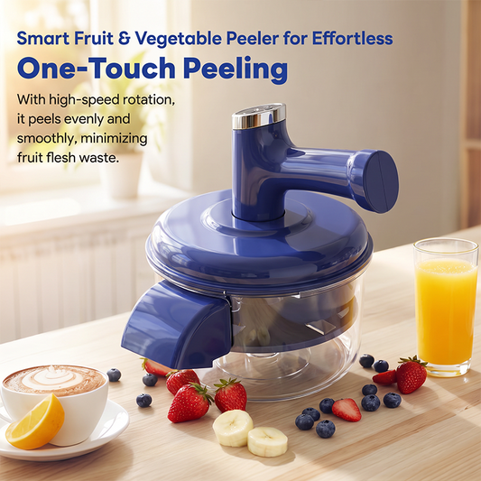 🧄🍎 50% RABATT NU! Transparent elektrisk frukt- & grönsaksskalare – 5 rostfria blad, snabb skalning & enkel rengöring – perfekt för köket 🍇✨