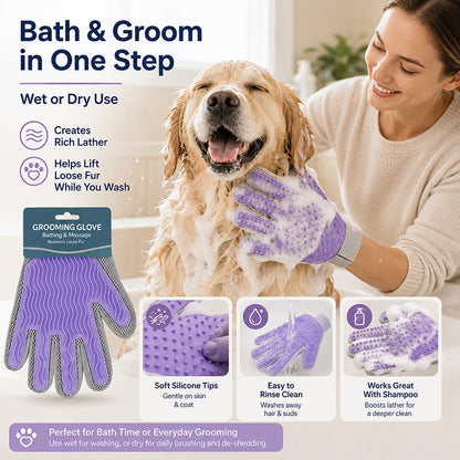 🧤 50% RABATT NU! Dubbelsidig pälsvårdshandske – mjuka borstar, våt- & torrtrimning – perfekt för hundar & katter – samlar lös päls och håller möbler hårfria 🐾✨