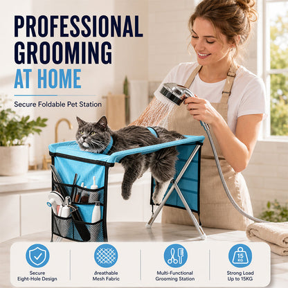 🐾 50% RABATT NU! Portabel 2‑i‑1 skötselbädd för hund och katt – stabil, andningsbar & avtagbar – perfekt för kloklippning, bad, torkning och daglig pälsvård 🛁✨