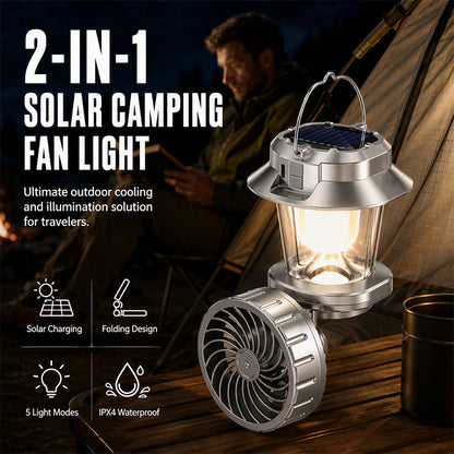 🌞 50% RABATT NU! Multifunktionell soldriven campingfläkt med lykta – 2‑i‑1 kylning & belysning – hållbar, väderbeständig & perfekt för tältet 🏕️✨
