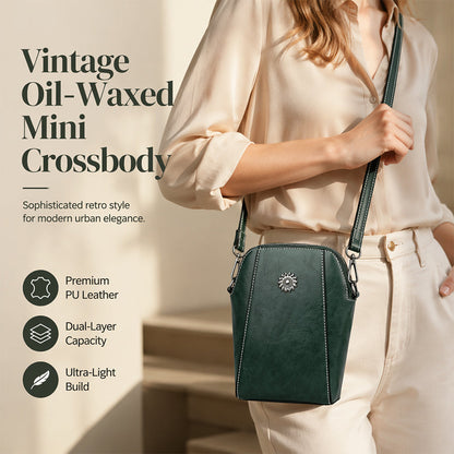 👛 50% RABATT NU! Oljevaxad mini axelväska i PU-läder – två fack, ultralätt & vintagecharm – perfekt för mobil, nycklar och plånbok 📱✨