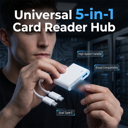 📱 50% RABATT NU! 5‑i‑1 minneskortläsare – dubbel kontakt (Type‑C & 8‑pin), stöd upp till 1 TB & plug‑and‑play – perfekt för filöverföring mellan telefon, surfplatta och dator 💾✨