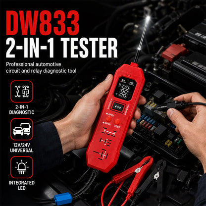 📟⚡ 50% RABATT NU! 2-i-1 Fordonskretstest & Relätestare med Digital Display – DW833 – snabb diagnos, robust design & universellt fordonsstöd 🚜✨