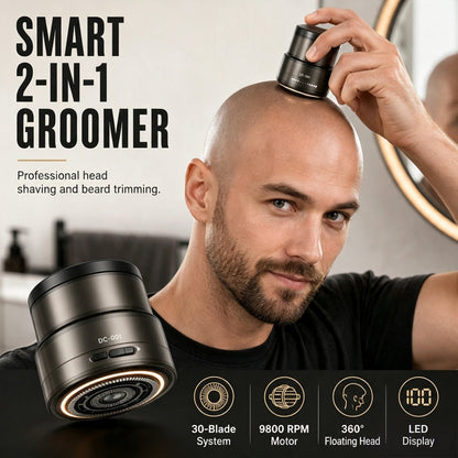 ⚡ 50% RABATT NU! 🪒 2-i-1 smart elektrisk skallig rakapparat och skäggtrimmer – digital display, 30-blad & 360° flytande huvud – perfekt för jämn och skonsam rakning 💈✨