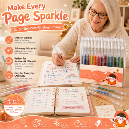 🎨 50% RABATT NU! Retractable Glitter Gel Pen Set – livfullt glitterbläck, snabbtorkande & tunn spets – perfekt för journaling, teckning och kreativa projekt ✨🖊️