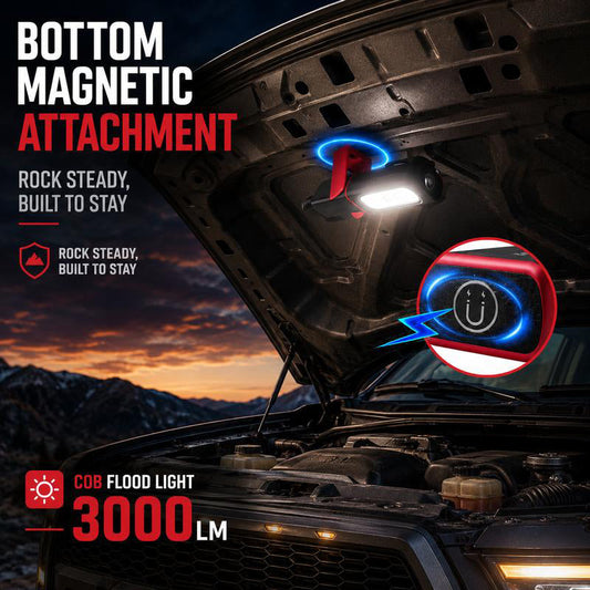 📢 50 % RABATT NU! 🔦 Uppladdningsbar COB LED-Arbetslampa med Magnetbas – Handsfree Belysning – perfekt för bilreparationer, camping och nödlägen ✨