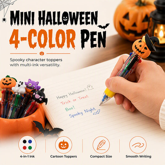 🖊️ 50% RABATT NU! 🎃 Halloween Cartoon 4-Color Ballpoint Pen – mini 4-i-1, livfulla färger & precisionsspets – perfekt för skolan, dagböcker och kreativt skrivande ✨👻