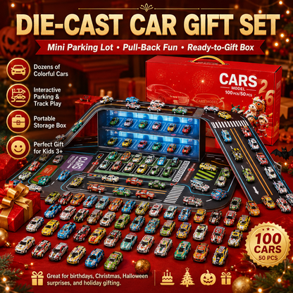 🎄 50% RABATT NU! 🎁 Foldable Toy Car Garage Play Set – dragbacksbilar, LED-belysning & hopfällbar bana – perfekt för kreativ lek och racingäventyr 🏎️✨