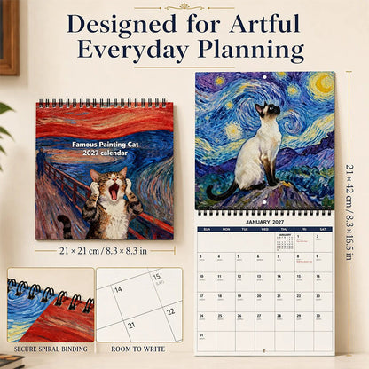 🐱 50% RABATT NU! 📅 2027 Rolig Kattmeme-Kalender – konstnärliga kattillustrationer, tydlig månadsplanering & glad personlighet – perfekt för hemmet, kontoret eller presenter 🎨✨