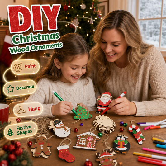 🎄 50% RABATT NU! DIY Christmas Wooden Ornaments Kit med pennor och klockor – släta träkanter, kreativ målning & komplett dekoration – perfekt för julpyssel med familjen ✨