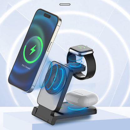 🔌 50% RABATT NU! ✨ 3-i-1 Vikbar Magnetisk Trådlös Laddare – ladda mobil, klocka & hörlurar samtidigt – perfekt för resan och skrivbordet 📱⌚🎧