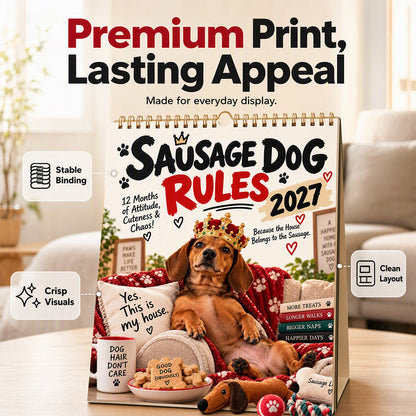 🐾 50% RABATT NU! 📅 2027 Playful Dachshund Calendar – bedårande taxbilder, kvalitetspapper & praktisk planering – perfekt för hemmet, kontoret och hundälskaren ✨