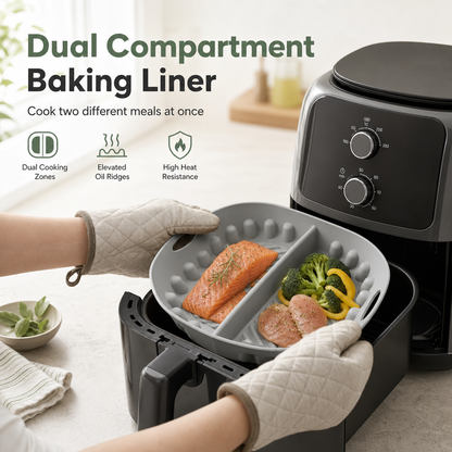 🍟 50% RABATT NU! ✨ Återanvändbar delad silikoninsats till airfryer – två zoner, nonstick & mindre fett – perfekt för separata smaker och enklare rengöring 🍗🥦