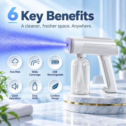 🧴 50% RABATT NU! ✨ Trådlös handhållen nano-desinfektionsspruta med blåljus – ultafin dimma, stor räckvidd & enkel desinficering – perfekt för hem, kontor och resa 💙
