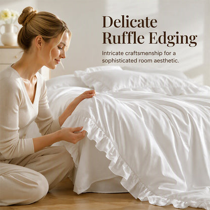 🛏️ 50% RABATT NU! ✨ 4-delat sängklädeset – enfärgat med volangkant – mjukt, andningsbart & romantiskt – perfekt för en lyxig sovplats 🌸