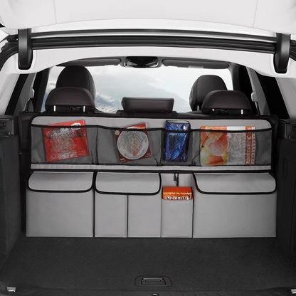 🚗 50% RABATT NU! Stor förvaringsväska till bagageutrymmet – multifunktionell organisatör för baksätets ryggstöd med nät – för bättre ordning i bilen ✨