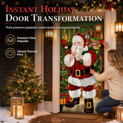 🎄 50% RABATT NU! Juldekoration för ytterdörr – festligt dörröverdrag med tomte, alver & banderoll – enkel installation på under en minut ✨